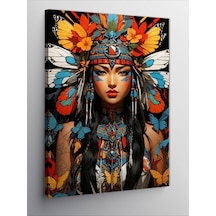 Kanvas Tablo Kızılderili Kız Ve Renkler 50cmx70cm