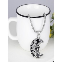 Erkek Kuru Kafalı Hilal Çelik Kolye Metalik