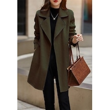 Sacrosa Rahat Kaşe Kadın Şık Yaka Kaban Ve Kemer Çok Renkli