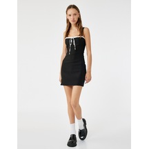 Koton Kalp Yaka Kolsuz Fiyonklu Slim Fit Bodycon Mini Elbise Siyah 6wal80017ıw Siyah