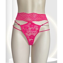 Intive Lingerie Intive Fuşya Pembe Dantelli Yanları Şeritli Yüksek Bel Fantezi Ta Pembe