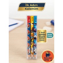 Saygılıofis İlk Kalemim Jumbo Üçgen Başlangıç Kalemi Kurşun Kalem Desenli 3 Adet Erkek Çok Renkli