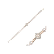 6,5 Mm Baget Taşlı Doğal İnci Bileklik 18 Cm / Rose Rose Pembe Altın