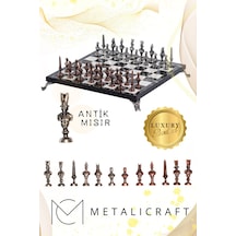 Mc76 Antik Mısır Figürlü Metal Satranç Takımı - 30cm Mermer Desenli Tahta El Yapımı Taşlar