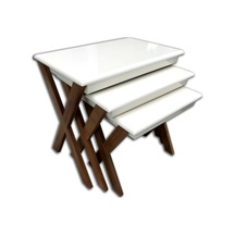 Zigon Çapraz Ayak Sehpa Model Kayın Torna Ayak Parlak Beyaz-Ceviz