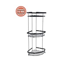 Çelik Banyo Paslanmaz Çelik Zerrin 3'lü 19x19 Cm Şampuanlık Banyo Rafı Süngerlik Mat Siyah Siyah