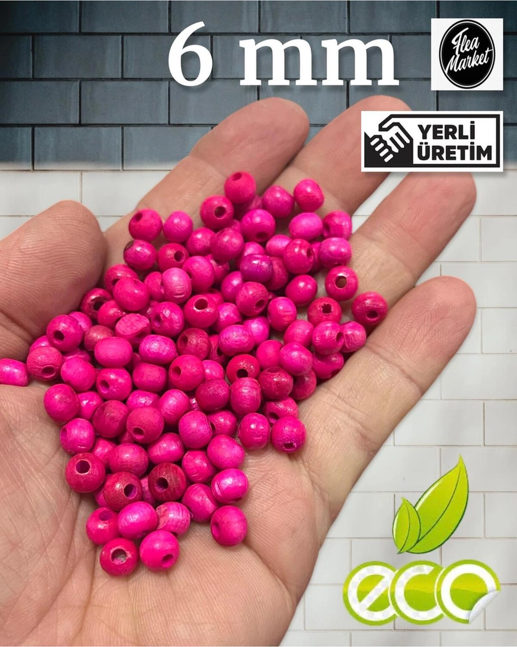 Ekonomik Paket 500 Gram 6mm Ahşap Boncuk - Fuşya - Ort - 3200-3500 Adet