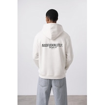 Respire Erkek Absofuckinlutely Baskılı Oversize Hoodie Ekru