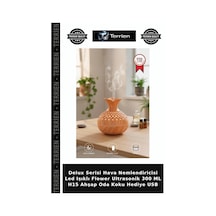 Delux Serisi Hava Nemlendiricisi Led Işıklı Flower Ultrasonik 300 Ml H15 Ahşap Oda Koku Hediye Usb