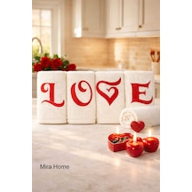 Love Nakışlı 4lü Mutfak Havlusu Seti 30x50 Cm Beyaz
