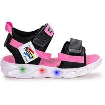 Kiko Kids 100 Işıklı Kız/erkek Çocuk Cırtlı Sandalet Ayakkabı 100 Siyah - Pembe
