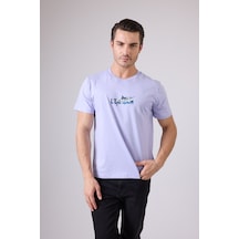 Marıne Tee Deniz Temalı Ribana Bisiklet Yaka Pamuk T-shirt-3130 Lavanta