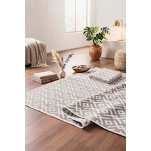 İskandinav %100 Pamuk Kilim Yıkanabilir Pamuklu Dokuma Halı Dekoratif Saçaklı Bej