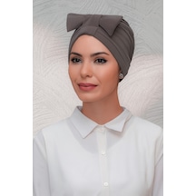 Hürrem Bone Vizon Pratik Hazır Geçmeli Tesettür Bone Sandy Kumaş Fiyonklu Büz (545490910) Vizon