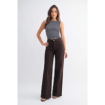 Kadın Geniş Paça Wide Leg Jean Pantolon Kahverengi