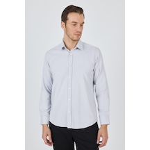 İmza Uzun Kol Desenli Armürlü Sert Yaka Cepsiz Pamuklu Classic Slim Fit Gömlek 1004250184 Siyah