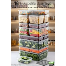 18'li Buzdolabı Ve Difriz Düzenleyici Saklama Kabı Seti Mikrodalga Uygun Bpa Dolap İçi Saklama Kabı Antrasit Kapak