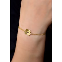 Papatya Silver 925 Ayar Gümüş Gold Kaplama Haziran Ayı Doğum Taşlı Şans Dört Yapraklı Yonca Bileklik