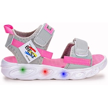 Kiko Kids 100 Işıklı Kız/erkek Çocuk Cırtlı Sandalet Ayakkabı 100 Gri - Pembe 001