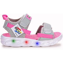 Kiko Kids 100 Işıklı Kız/erkek Çocuk Cırtlı Sandalet Ayakkabı 100 Gri - Pembe 001