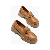 Zinnia Hakiki Taba Kalın Tabanlı Tokalı Kadın Loafer Ayakkabı