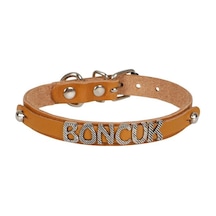 Cattie İsimlikli Deri Kedi Boyun Tasması L 1.2 x 25 - 29CM Camel
