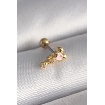 316l Çelik Gold Renk Zirkon Taş Detay Pembe Kalp İşleme Tragus Piercing - Tj-pr1280 Çok Renkli