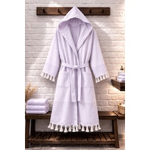 %100 Pamuk Dokuma Kapüşonlu Cepli Unisex Peştemal Pike Bornoz Ultra Yumuşak M/l/xl Beden Mor