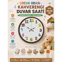 36 Cm Kahverengi Çocuk Odası Duvar Saati Çocuk Odası Renkli Rakamlı