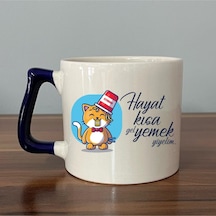 Hayat Kısa Gel Yemek Yiyelim Baskılı Lacivert Kulplu D Kupa