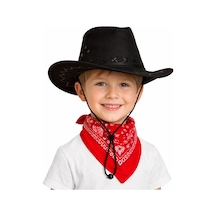 Çocuk Kovboy Şapka Siyah & Kırmızı Bandana Fular Seti