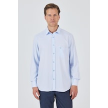 İmza Uzun Kol Desenli Armürlü Sert Yaka Cepli Pamuklu Classic Comfort Fit Gömlek 1004250174 Koyu Mavi