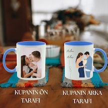 Kişiye Özel Aile Tasarımlı Premium Kupa Bardak Turuncu-mavi Renk
