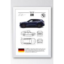 Bmw Xm Tablo - Teknik Özellikli Hibrit Süper Suv Poster - Çerçeveli Duvar Dekoru - Araba Blueprint Beyaz