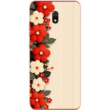 Redmi 8a Uyumlu Kırmızı Beyaz Çiçekler Baskılı Silikon Kılıf Renkli