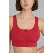 Gigi Luxe Kadın Fermuarlı Crop Kadın Fermuarlı Büstiyer Kırmızı Kırmızı