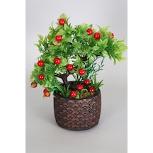 Yapay Çiçek Deposu Vintage Kabartmalı Saksıda Yapay Kiraz Ağacı 34 Cm