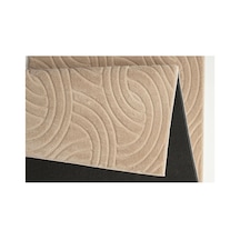 Plato Halı Opqo Oymalı Premium Oturma Odası, Salon, Antre, Yıkanabilir Polyester Kaymaz Taban Bej Halı