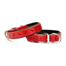 Doggie Konfor Deri Kemik Desenli Boyun Tasması Kırmızı 2.5x37-45 CM Kırmızı
