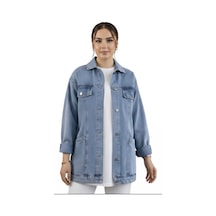 Hb Harma Time Butik Kadın Cep Detaylı Denim Mavi Kot Ceket Mavi Mavi