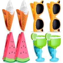 Xiyyadms Plastik Plaj Havlusu Klipsi 8'li Set - G&ouml Zl&uuml K Turuncu, Su Bardağı Yeşil, Dondurma Ve Karpuz Desenli Renkli Tutucular