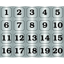 1-20 Kapı, Masa, Dolap Numarası Gümüş Metal Etiket 5x5 Cm
