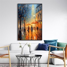Yağlı Boya Dokulu Tablo Modern Paris Sokak Siyah Çerçeveli U09013-179124