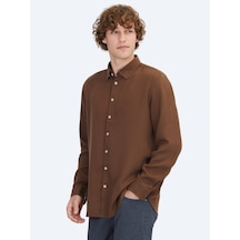 Kip Kahverengi Regular Fit Dokuma Casual Gömlek Kahverengi