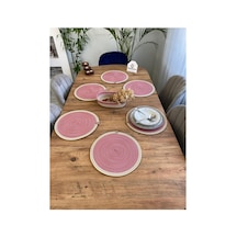 Jüt Hasır Amerikan Servis Supla Ve Sepet 7 Parça Pembe Krem Pembe Krem