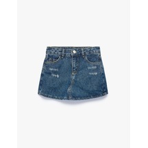 Koton Pamuklu Slim Fit Cep Detaylı Düğmeli Denim Etek Orta İndigo 6skg40018ad