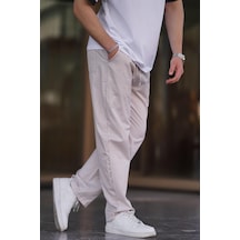 Madmext Bej Beli Ayarlanabilir Bol Paça Dökümlü Çizgili Pantolon 6541-bej Bej
