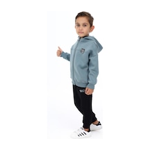 Toontoy Kids Toontoy Erkek Çocuk 2'li Takım Baskılı Kapüşonlu Fermuarlı Sweatshirt & Beli Paçası Lastikli Jogger Eşofman Altı - 3 İplik Şardonlu Mint