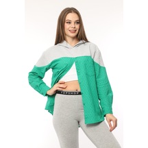 Kadın Gri Yeşil Geniş Kalıp Sweatshirt Baharlık Ceket Gömlek - Standart