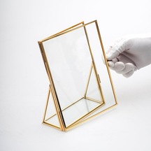 20x15cm Pirinç Gold Kapaklı Cam Masaüstü Fotoğraf Çerçevesi